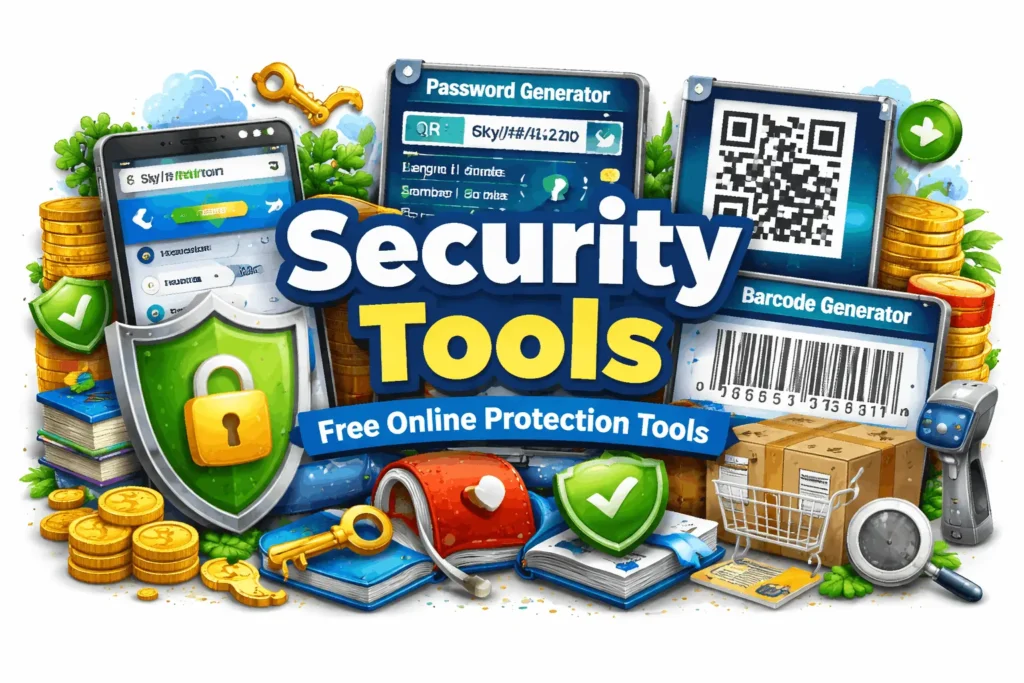 Security tools concept illustration showing digital protection, shield, and data safety features