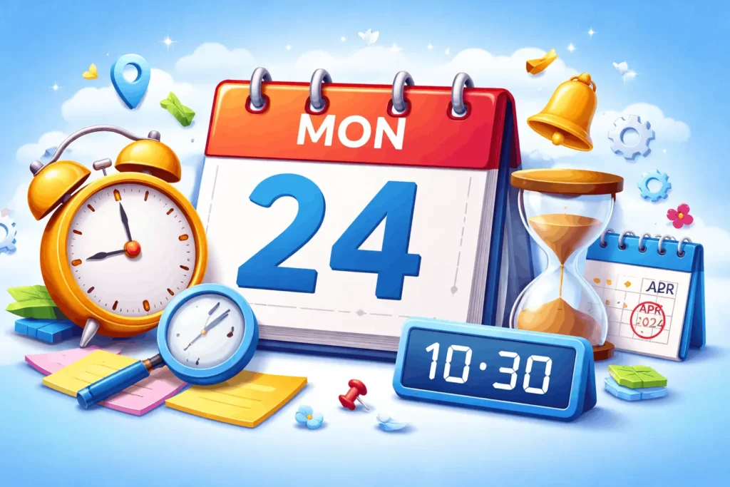 Date and time tools concept showing calendar, clock, and time management features