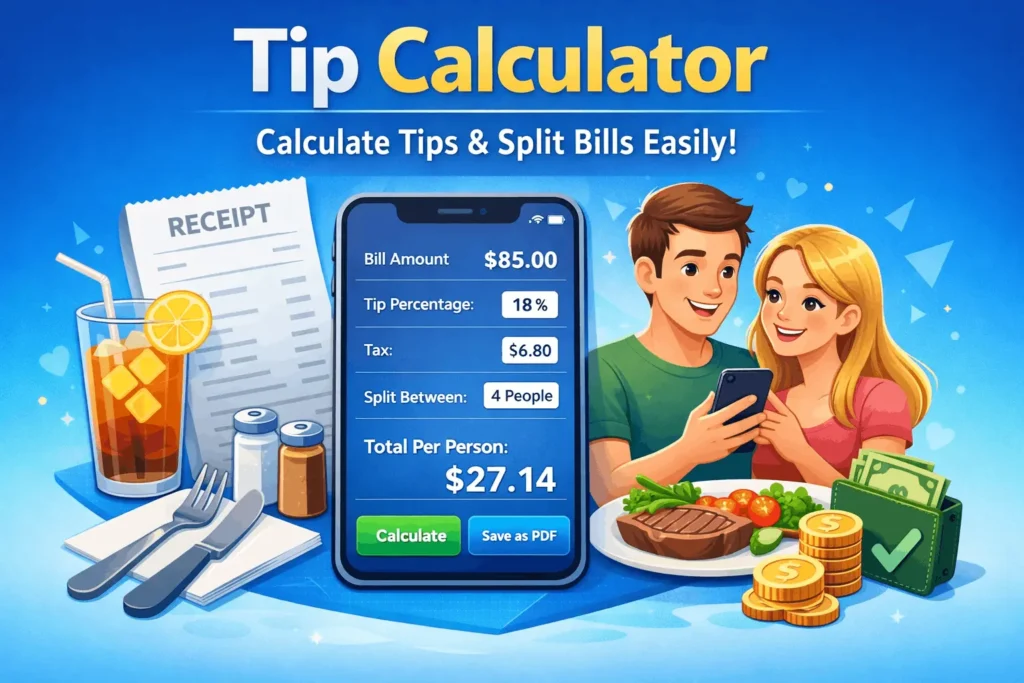 Mobile friendly tip calculator for accurate bill splitting