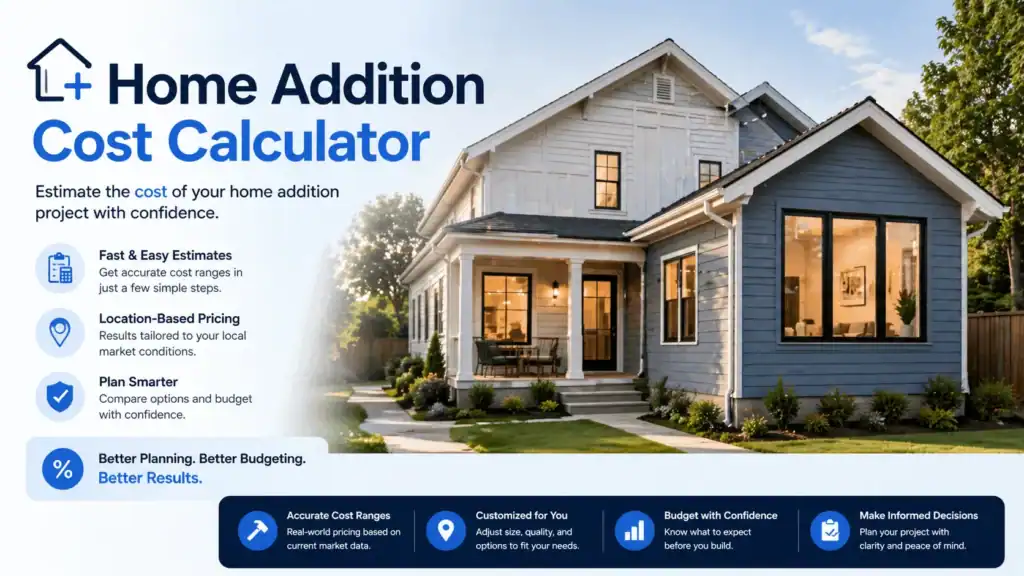 Home Addition Cost Calculator tool interface for estimating room extension and renovation expenses