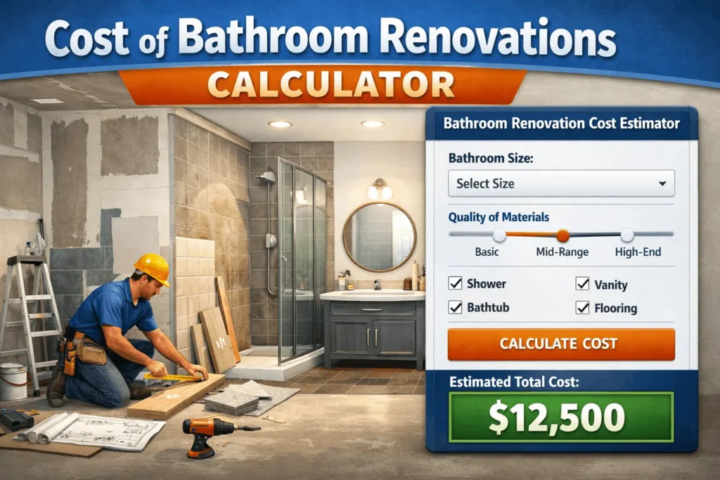 Cost of Bathroom Renovations Calculator online tool for estimating bathroom remodeling expenses quickly and accurately