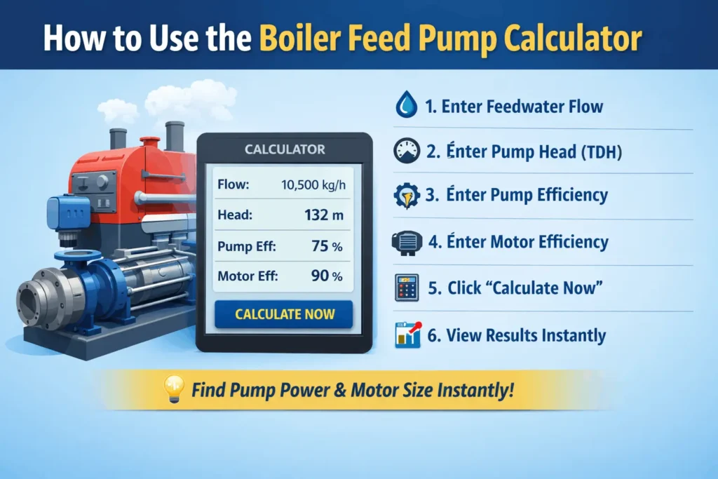 Boiler feed pump calculation tool for determining flow rate and pump head accurately
